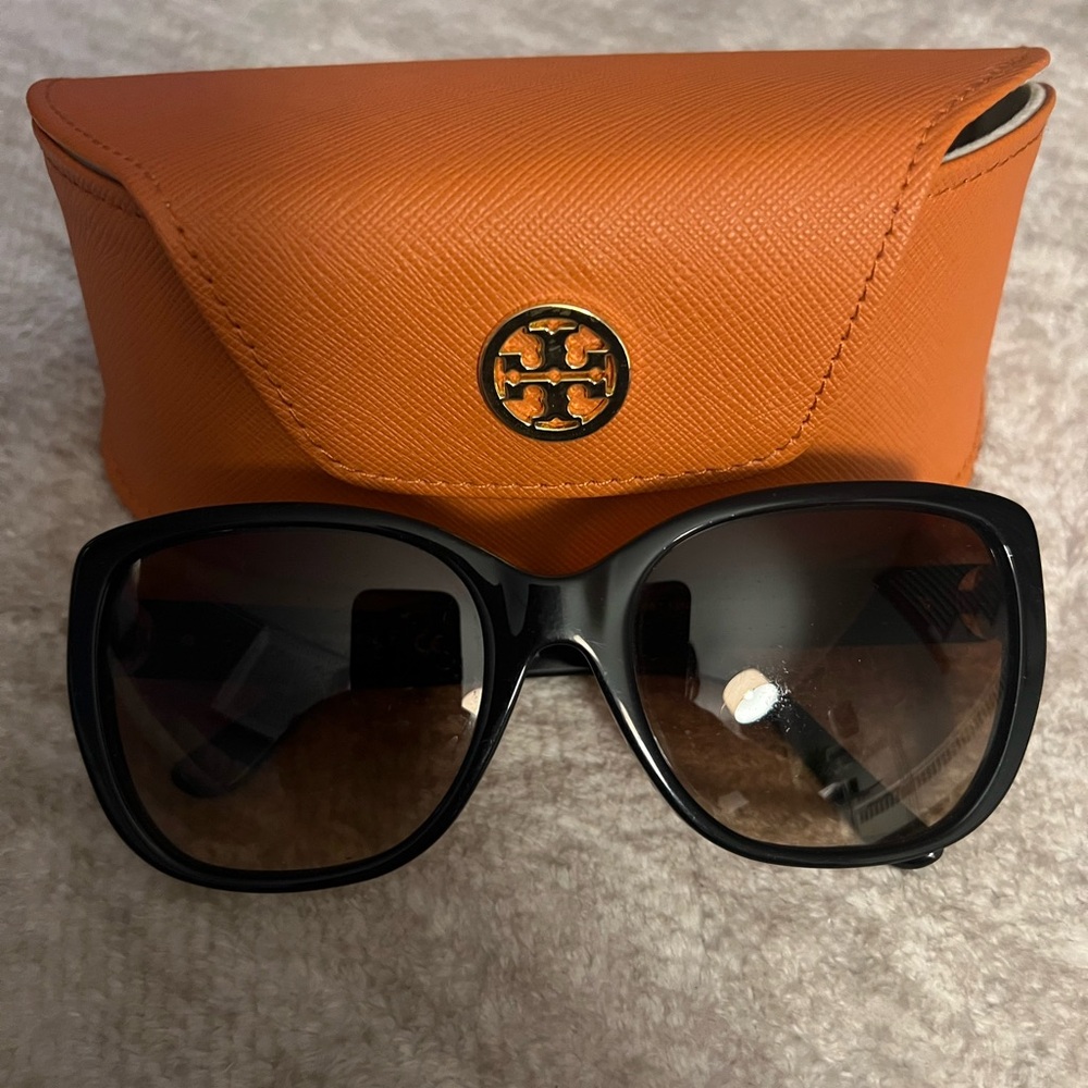 Tory Burch Black Sunglasses with Bold Orange Case